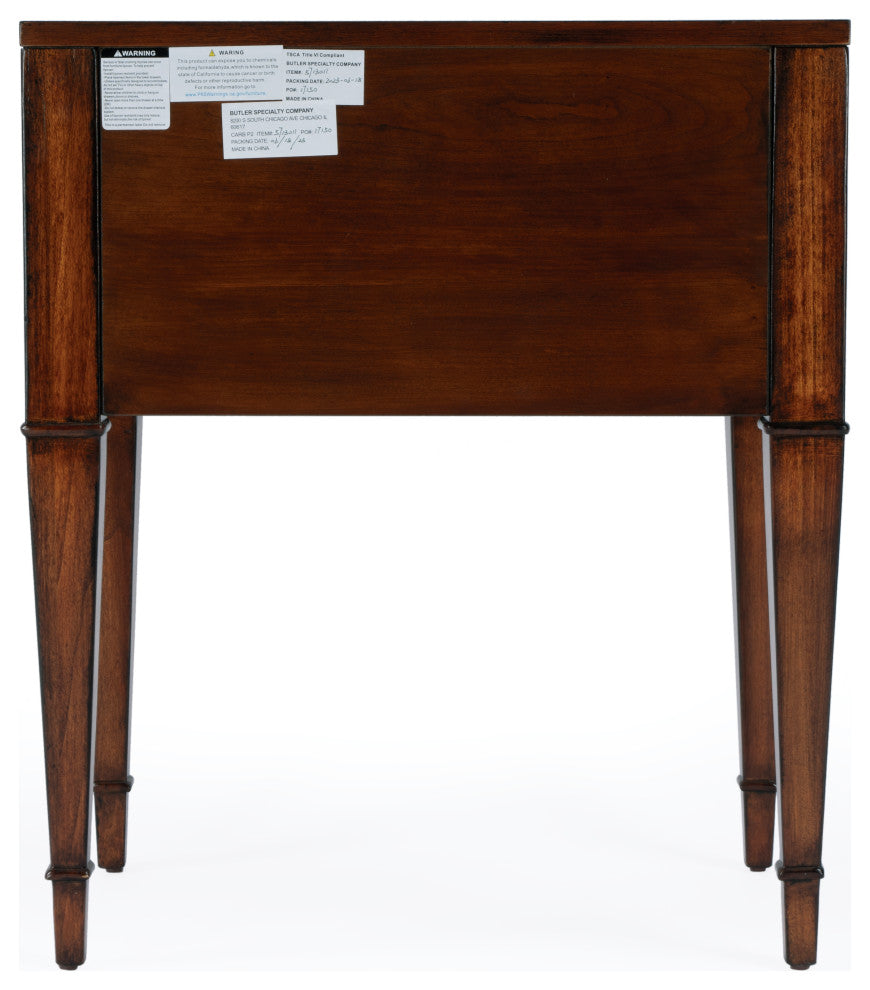 Kai 2 Drawer Burl Wood End Table, Antique Cherry