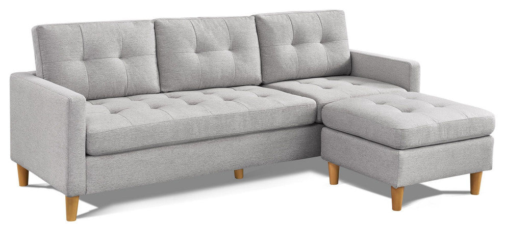 Stagecoach 87" 2-Piece Tufted Reversible Sectional With Ottoman, Light Grey