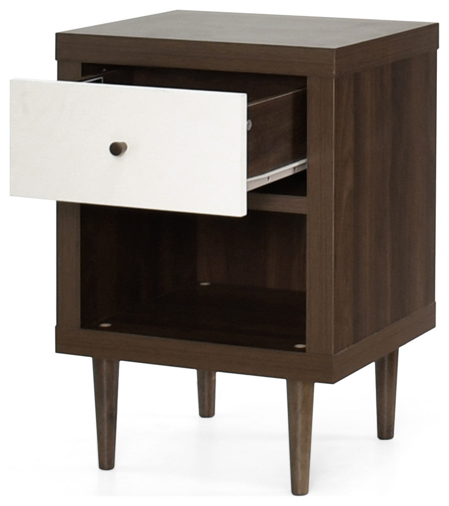 Farhart Faux Wood Single-Drawer Nightstand, Walnut/White, Single