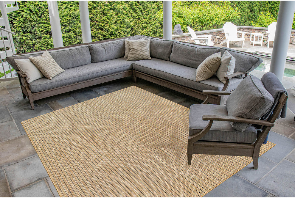 Carmel Texture Stripe Indoor/Outdoor Rug, Sand, 7'10"x9'10"