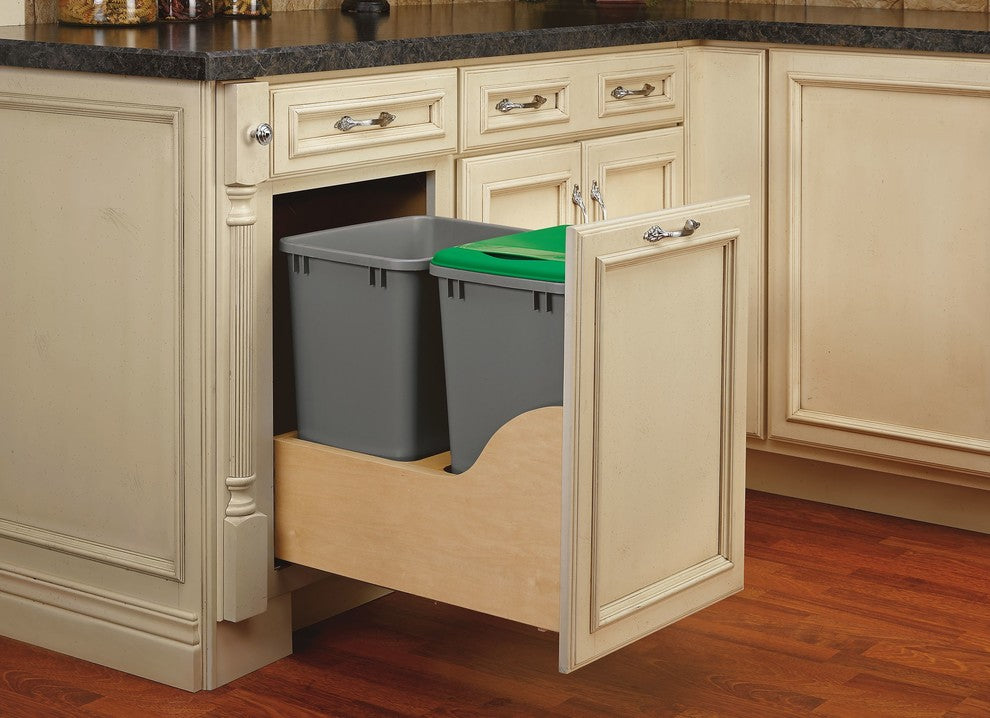 Double 50 Qt SERVO-DRIVE Bottom Mount Waste Container Rev-A-Shelf 4WCSD-2150DM-2