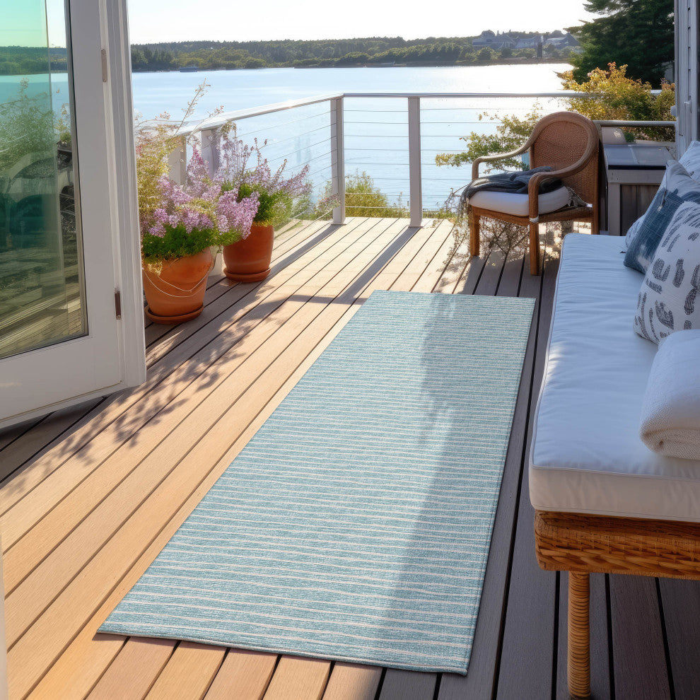 Indoor/Outdoor Laidley LA1 Sky Blue Machine Washable 2'3" x 7'6" Rug