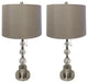 Set of 2 Brush Nickel Lamp with Crystal Ball Accents and Gray Shallow Drum Shade