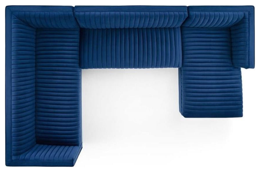 Modway Sanguine 3-Piece Modern Performance Velvet Sectional Sofa Set in Navy