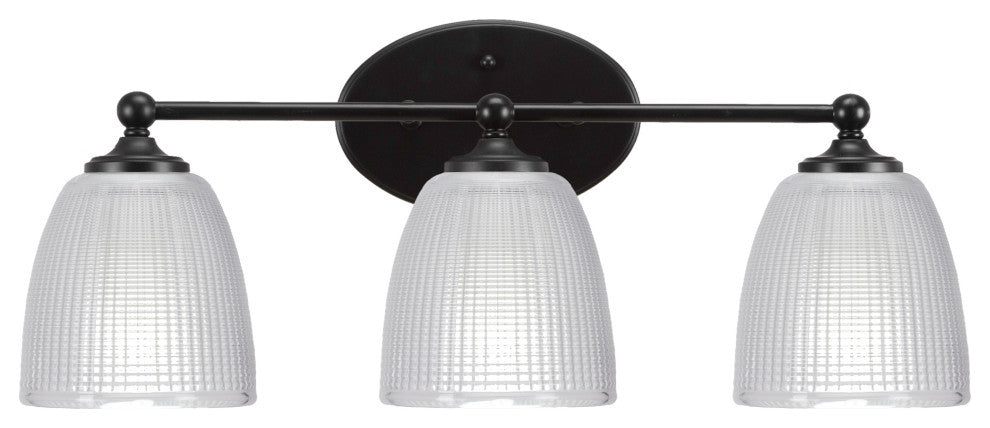 Capri 3-Light Bath Bar, Matte Black/Clear Ribbed