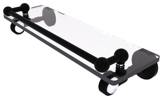 Pacific Grove 16" Glass Shelf with Groovy Accents, Matte Black