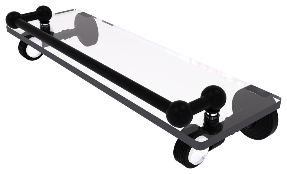 Pacific Grove 16" Glass Shelf with Groovy Accents, Matte Black