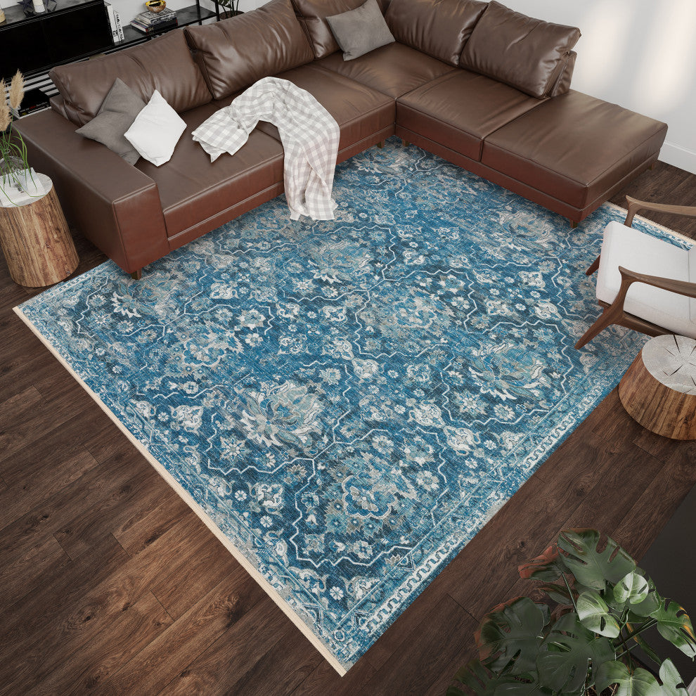 Indoor/Outdoor Marbella MB4 Navy Machine Washable 3' x 5' Rug