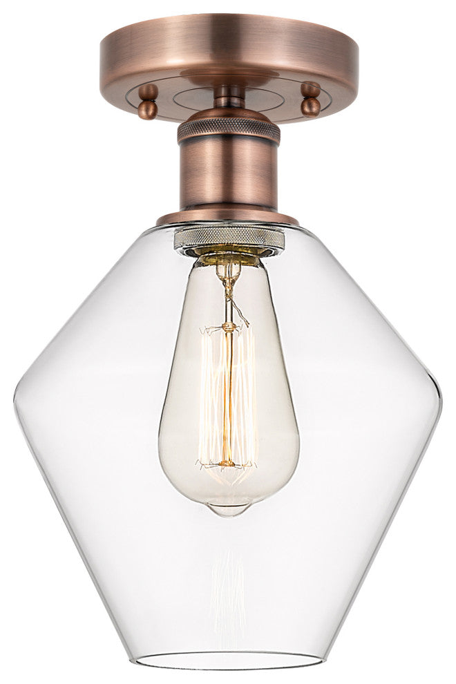 Cindyrella-1 Light 8" Semi-Flush Mount-Antique Copper, Clear Glass Shade
