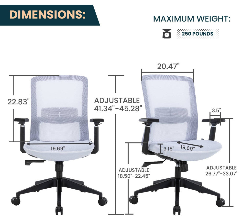 LeisureMod Ingram Modern Mesh Office Task Chair With Adjustable Armrests, White/White