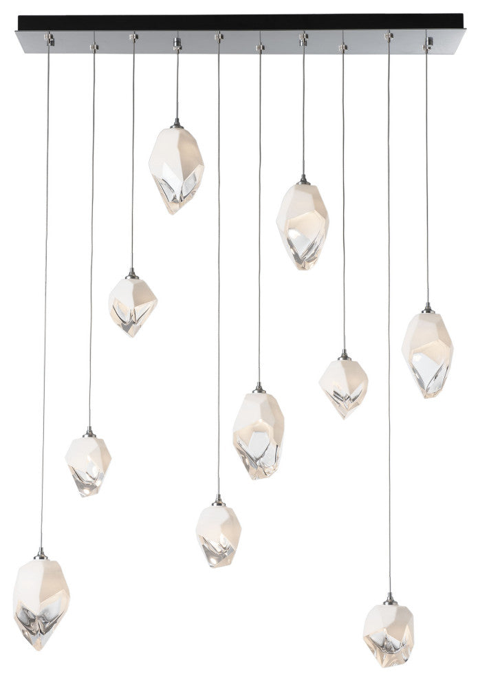 Chrysalis 10-Light Mixed Crystal Pendant Sterling Finish- Long, White Crystal