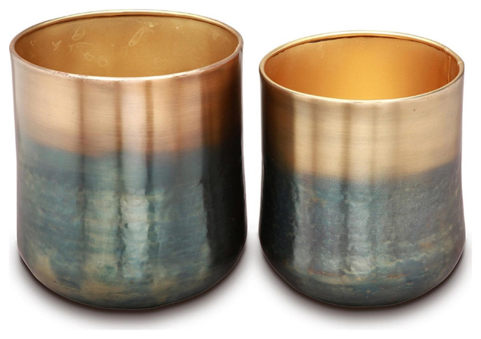 Burnt Brass Finish Planter Holder, 2-Piece Set