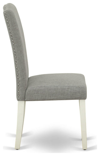 3Pc Round 42" Dining Table, Two Parson Chair, White Leg, Fabric Dark Shitake