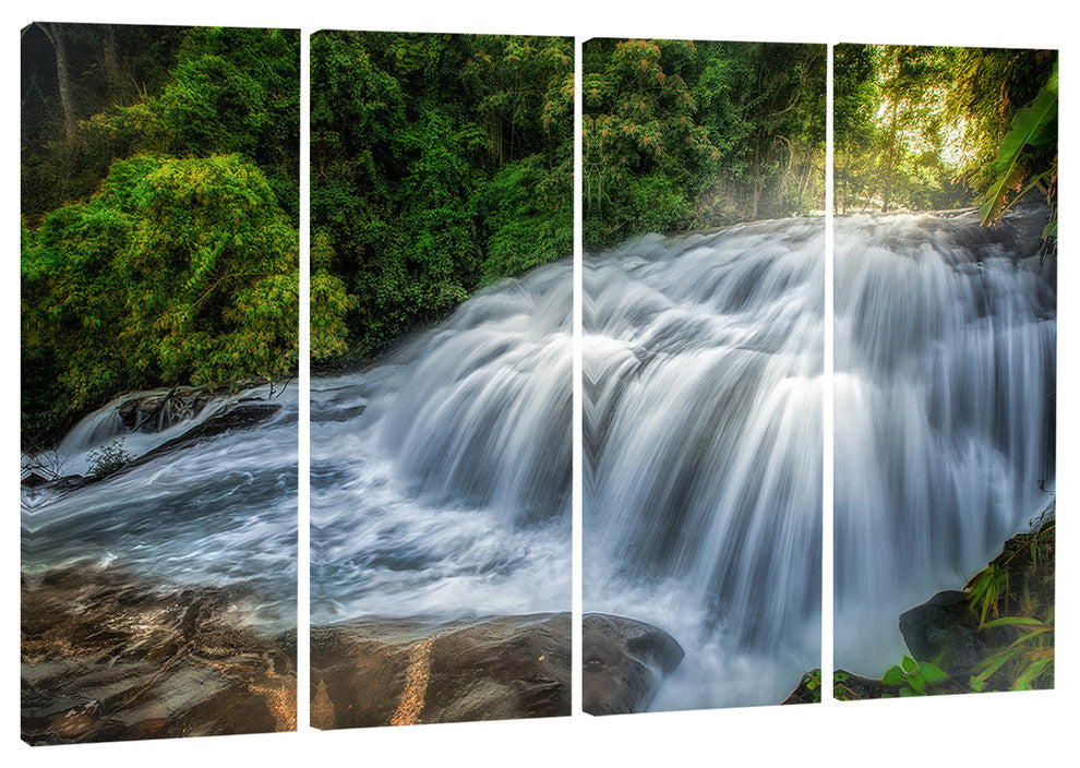 "Flowing Pha Dokseaw Waterfall" Landscape Canvas Photo Print, 4 Panels, 48"x28"
