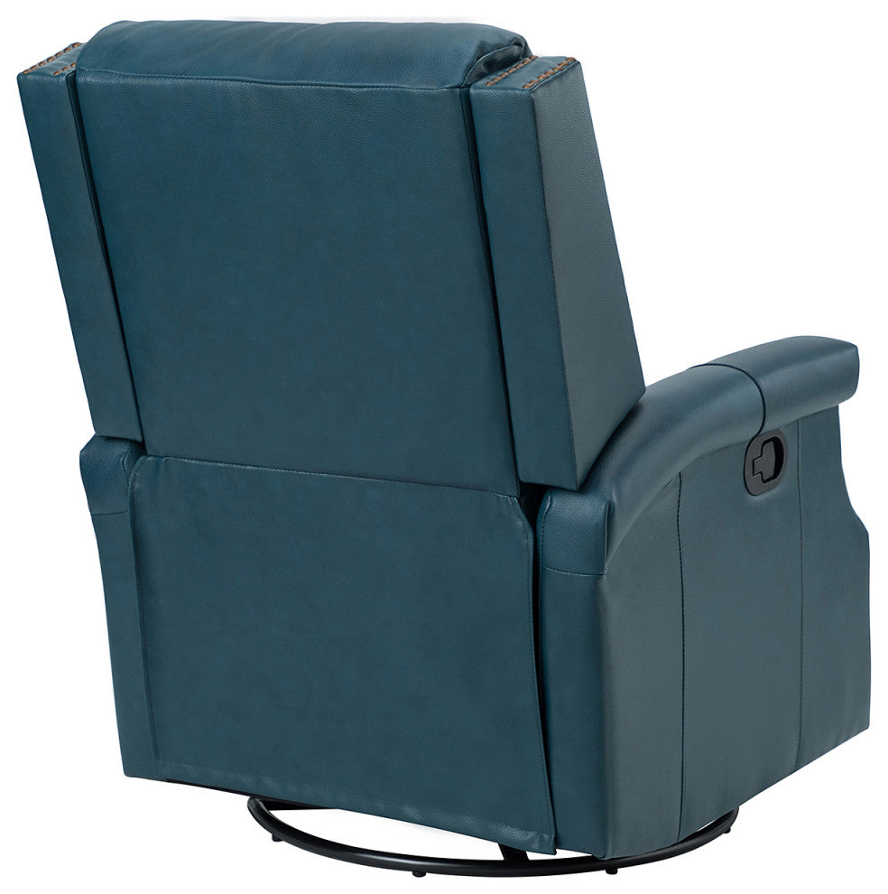 Genuine Leather Swivel Rocker Recliner, Set of 2, Turquoise
