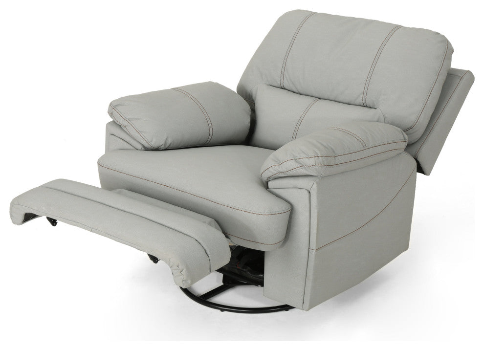 GDF Studio Laurent Leather Swivel Power Recliner, Light Gray/Black