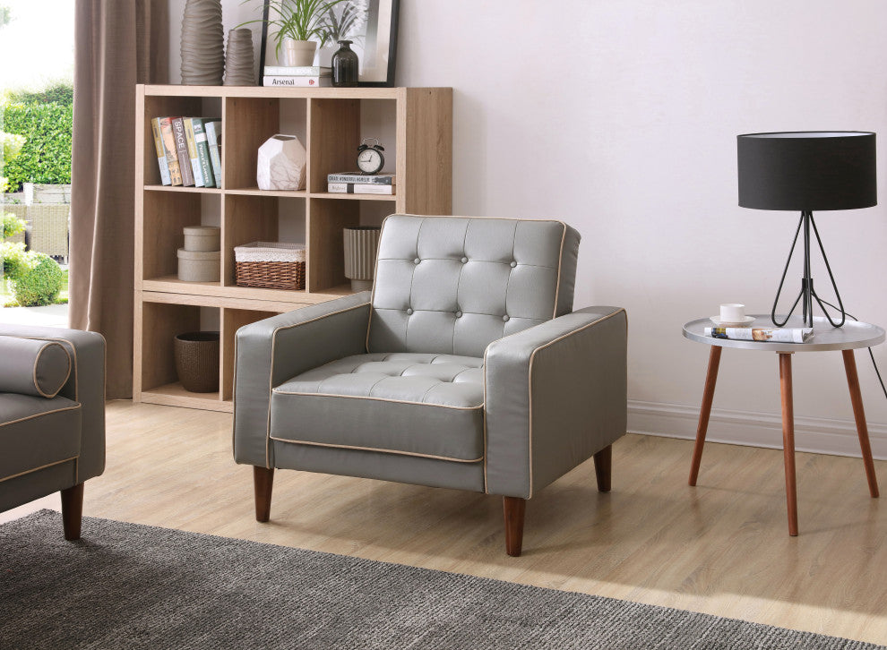 Navi Sleeper Chair, Tan Fabric, Gray Faux Leather
