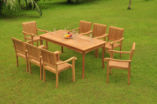 9Piece Outdoor Patio Teak Dining Set, 71" Rectangle Table, 8 Nain Stacking Chair