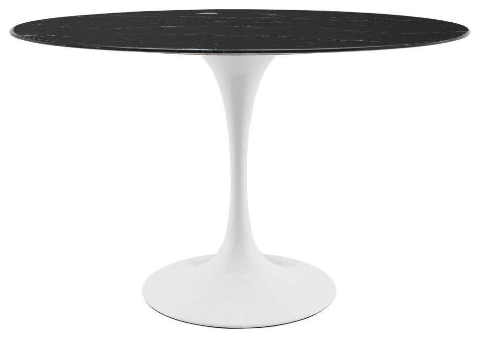Lippa 48" Oval Artificial Marble Dining Table White Black -5170