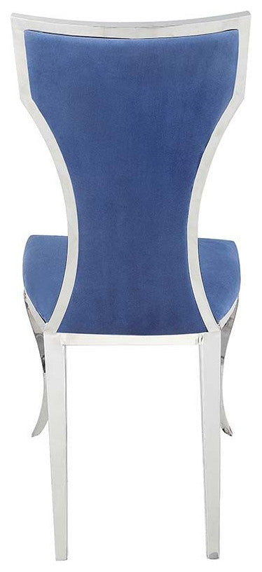 Side Chair, Set of 2, Blue Velvet and Mirroed Silver Finish, Azriel