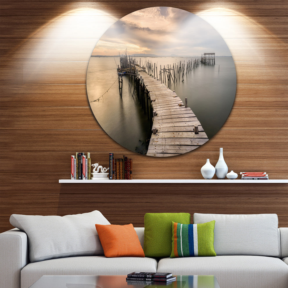 Carrasqueira Old Wooden Pier, Seashore Photo Round Wall Art, 23"