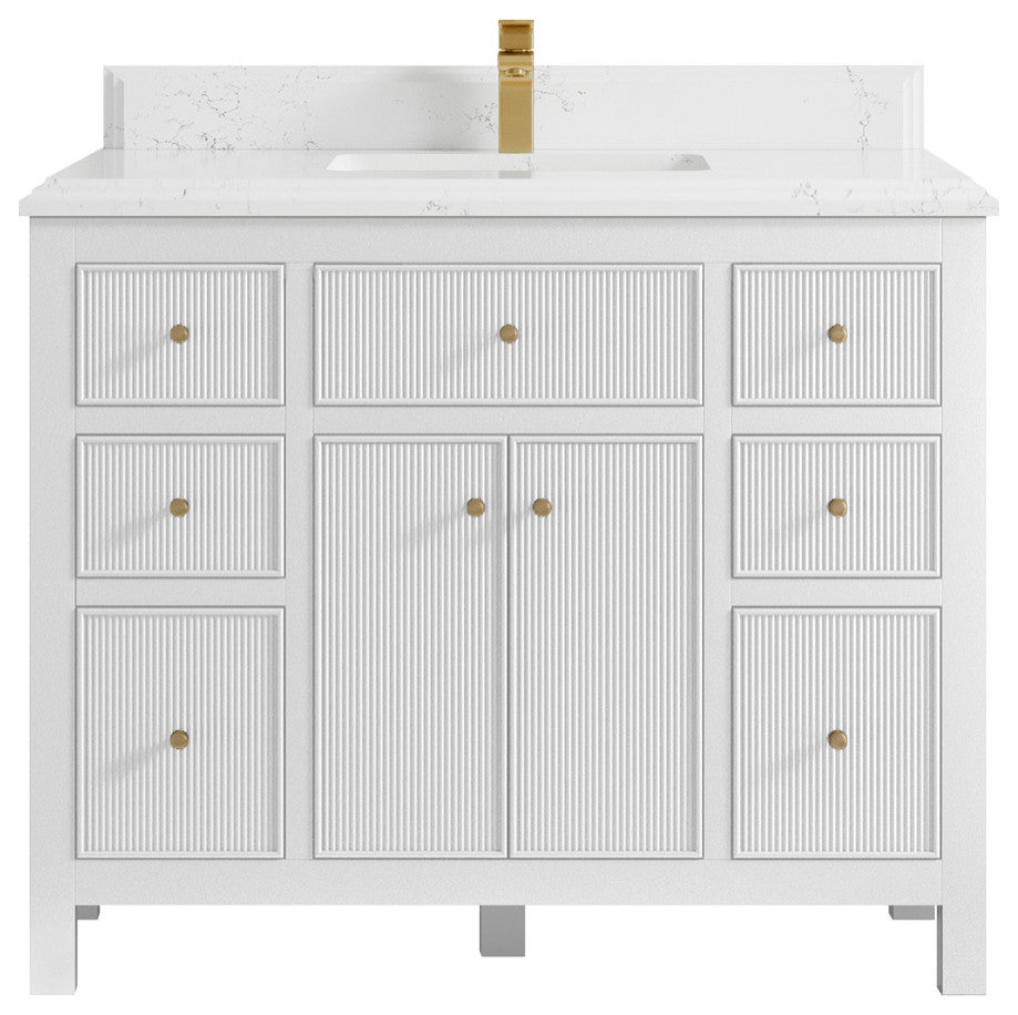 Sonoma 42 Single Sink Reeded Bath Vanity in White 1.5" Empira Quartz