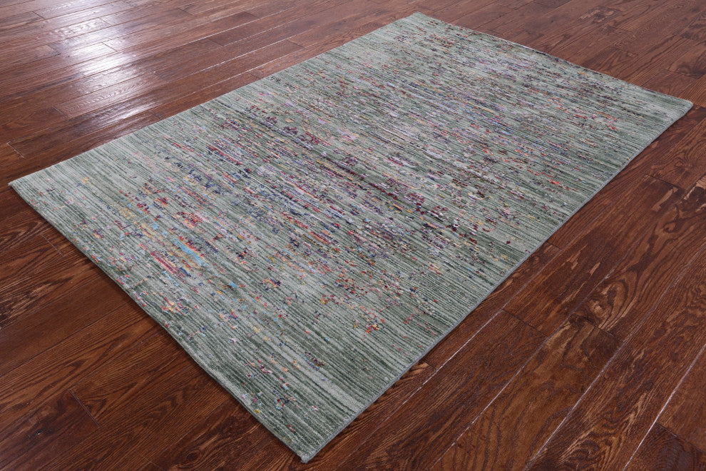 4' 1" X 6' 2" Modern Hand Knotted Wool and Silk Rug Q11843