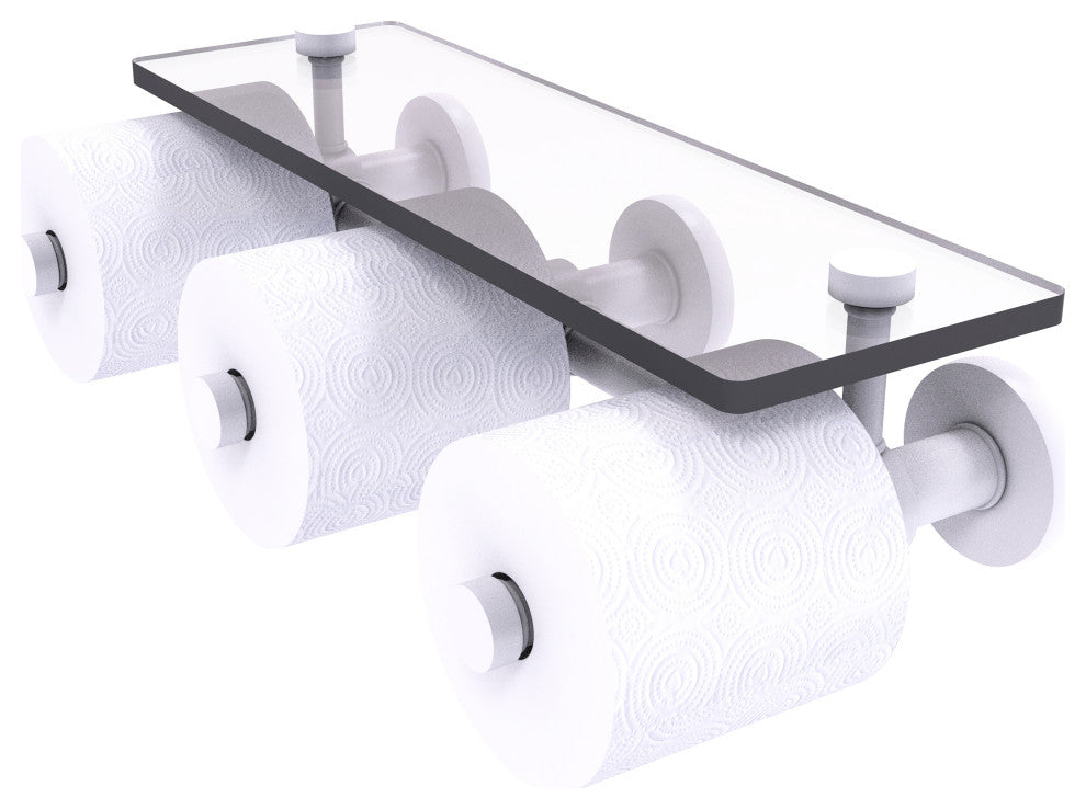 Prestige Skyline 3-Roll Toilet Paper Holder with Glass Shelf, Matte White