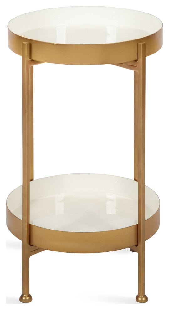 Nira Two-Tiered Metal Side Table, White/Gold 15x15x24