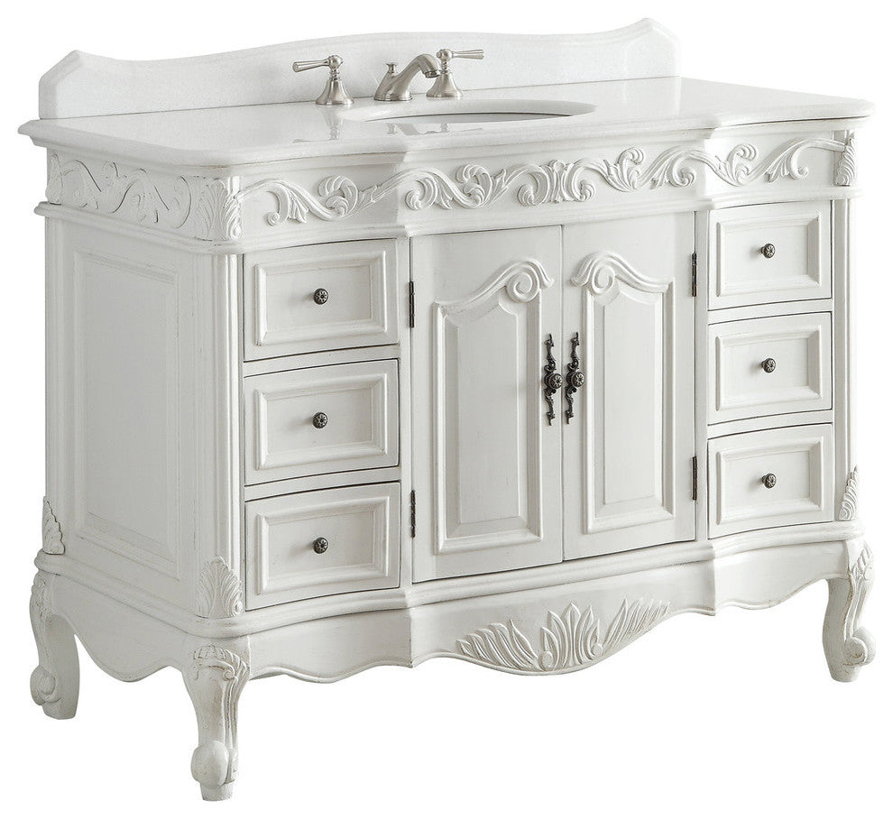 48 Inch Antique White Traditional Style Single Sink Beckham Bathroom Vanity