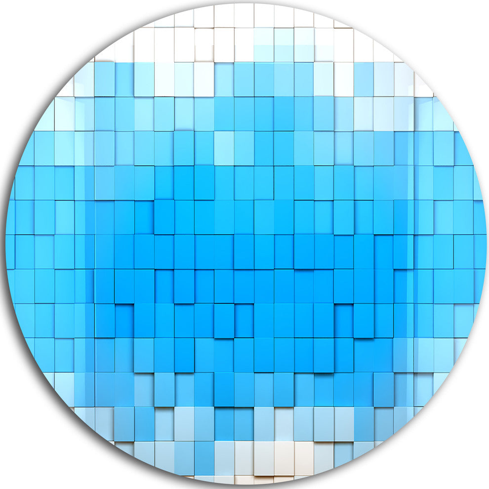 3D Blue Cubes, Contemporary Art Round Wall Art, 23"