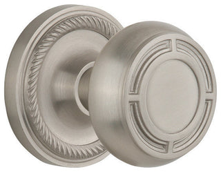 Double Rope Rosette With Round Clear Mission Knob, Satin Nickel