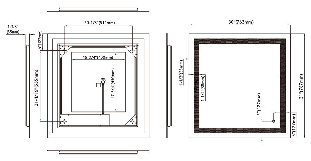 Ketti LED Mirror, 30x31 or 31x30