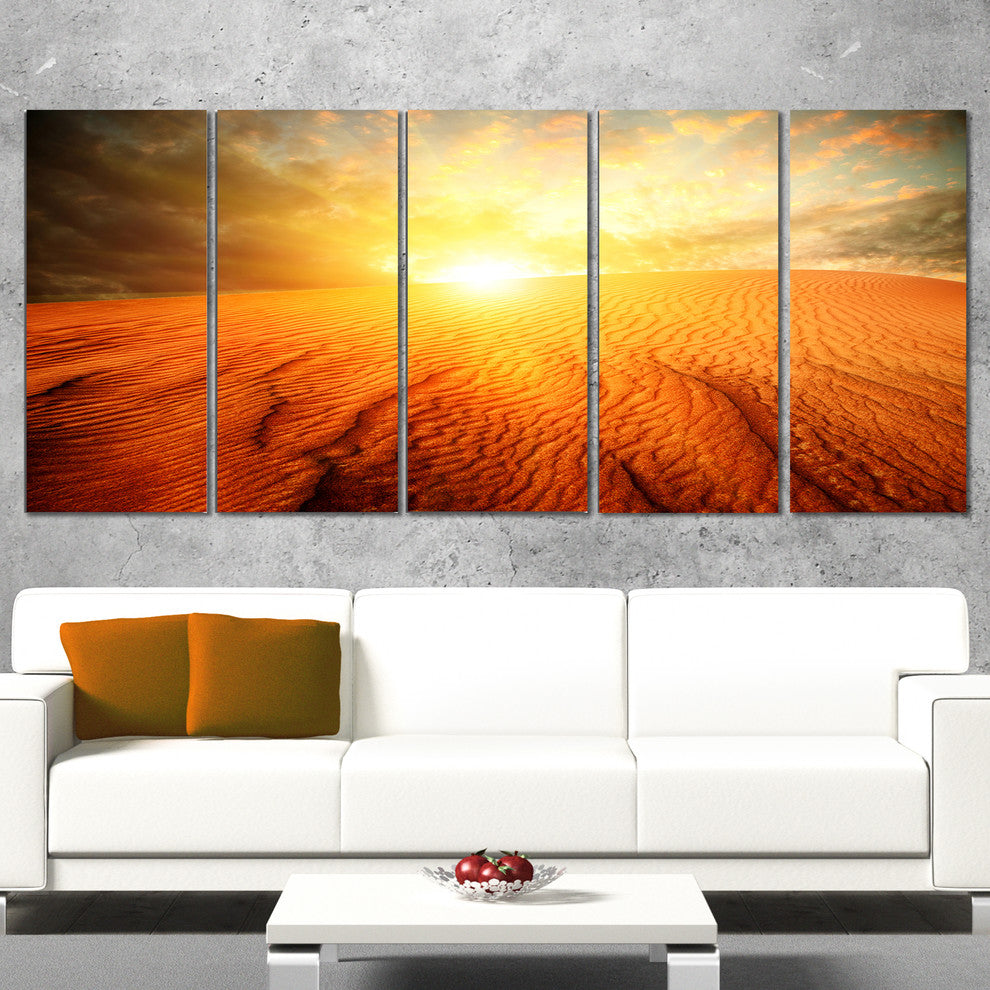 Sand Landscape with Sun, Large Landscape Canvas Art Print, 60"x28", 5 Panels