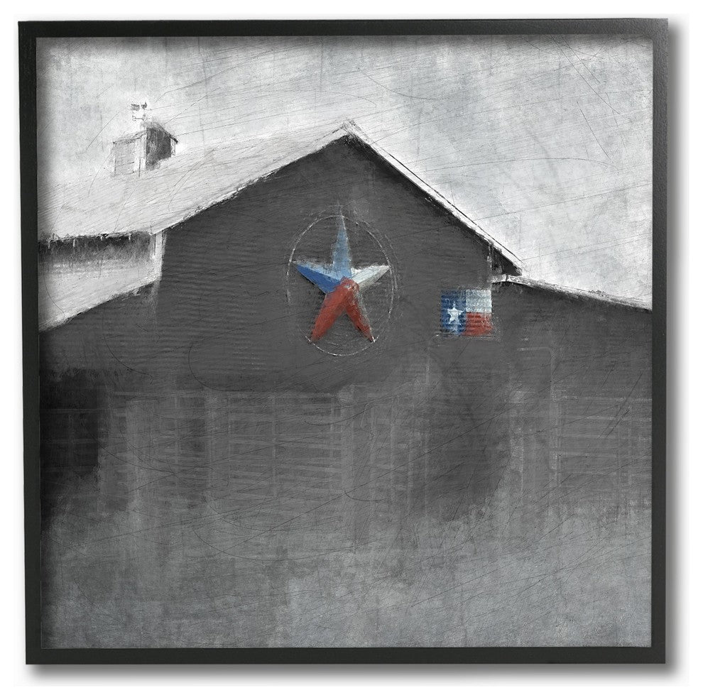 Southern Barn With Americana Star Painting Framed Giclee Texturized Art, 12"x12"