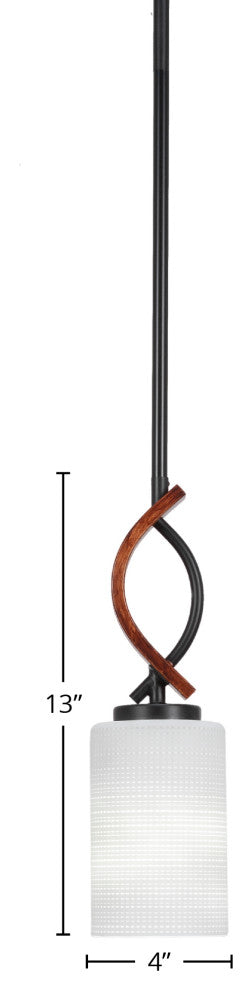 Monterey 1-Light Mini Pendant, Matte Black & Painted Wood-look, 4" White Matrix