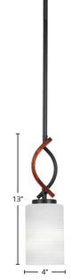 Monterey 1-Light Mini Pendant, Matte Black & Painted Wood-look, 4" White Matrix