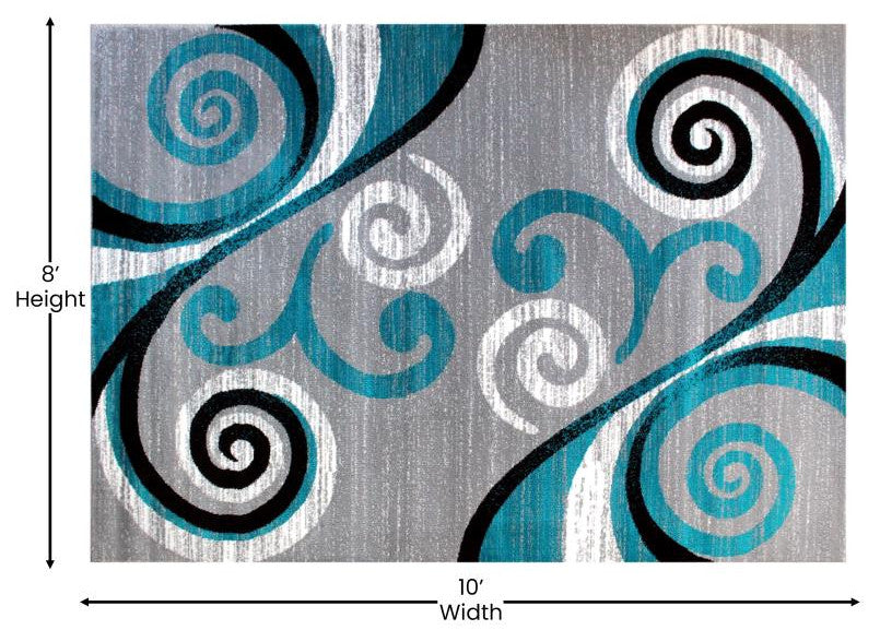 Valli Collection Modern Abstract Pattern Area Rug -Olefin with Jute Backing, Turquoise, 8' X 10'