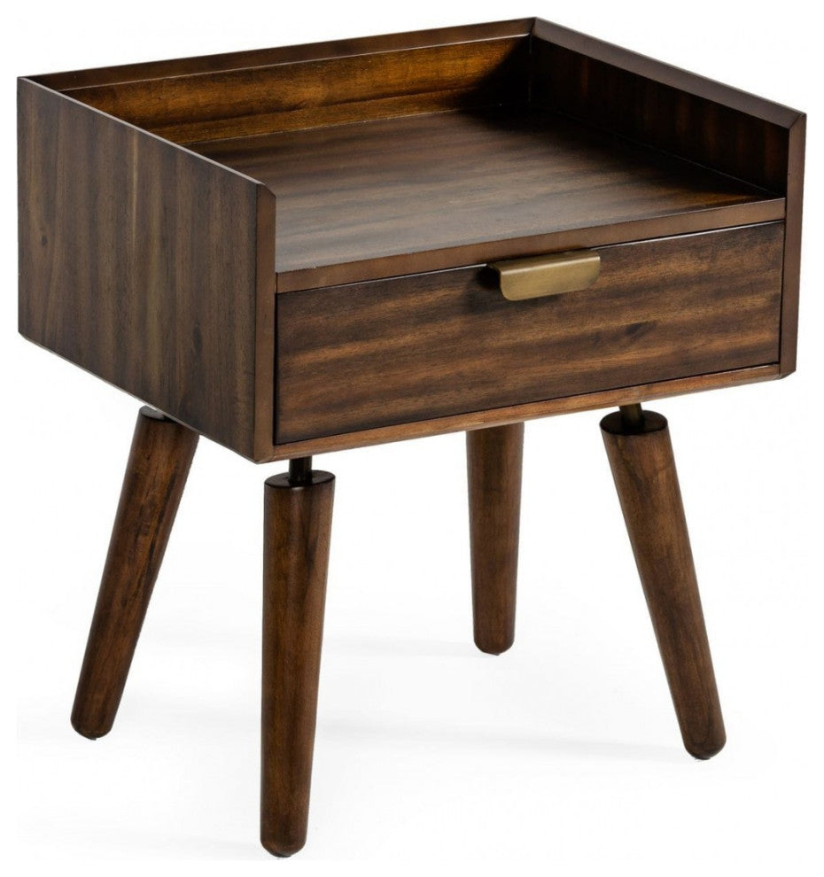Classic Dark Walnut Acacia Wood Nightstand With Single Drawer