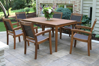 7-Piece Eucalyptus and Sling Stacking Armchair Rectangle Dining Set
