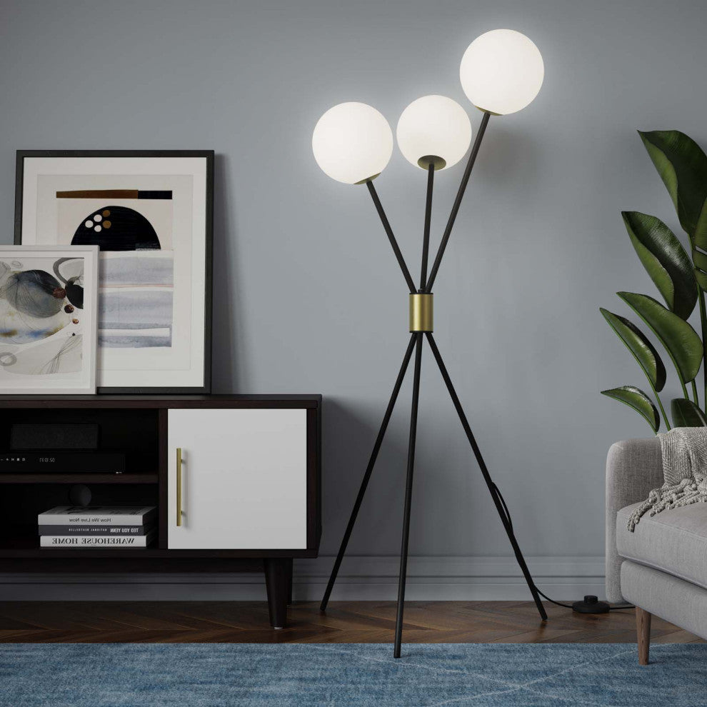 Floor Lamp Light, Black, Brass, Modern, Mid Century Cafe Bistro Hospitality