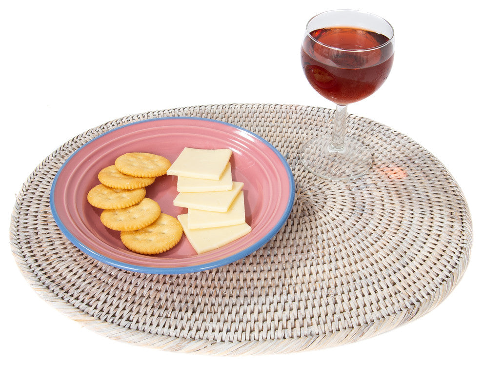 Artifacts Rattan Oval Placemat, White Wash, Medium