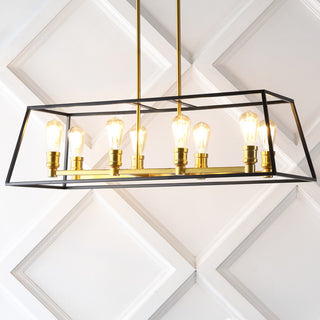 Lloyd 4-Light Industrial Iron LED Pendant, Black/Brass Gold, Width: 35"