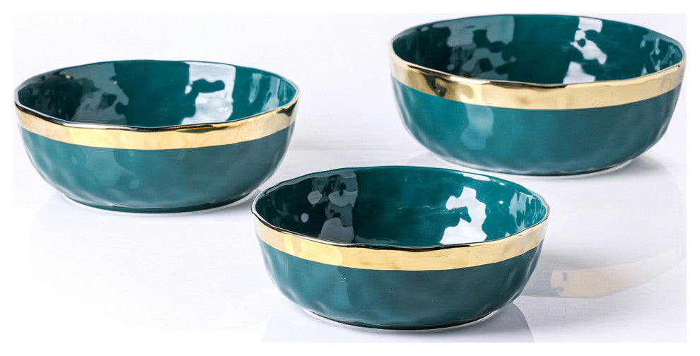 3-Piece Stone Lain Florian Porcelain Serving Bowl Set, Green