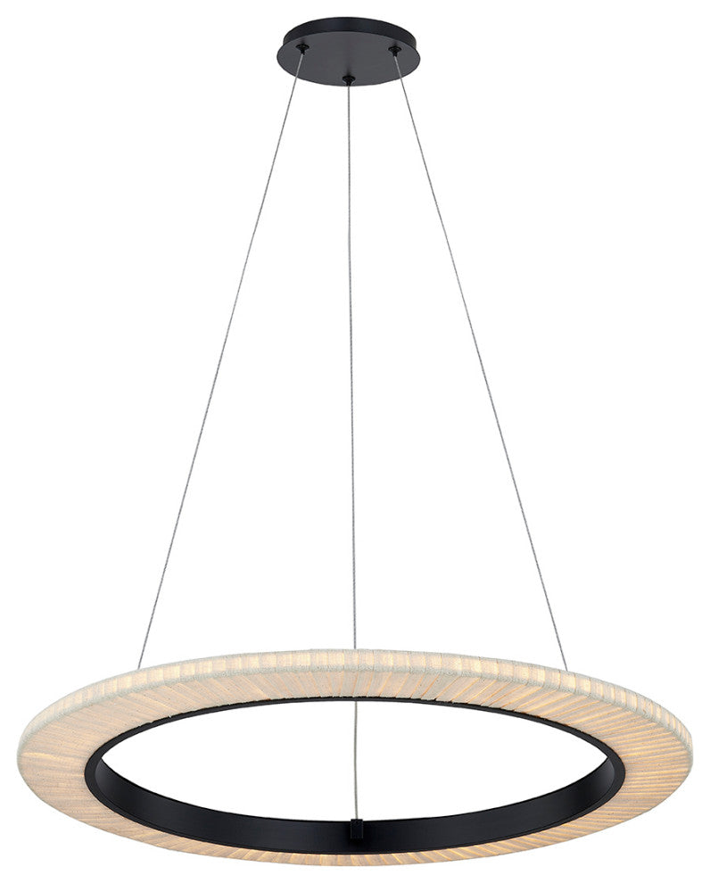 Textile Medallo LED Ring Cream Linen Fabric Pendant 24"
