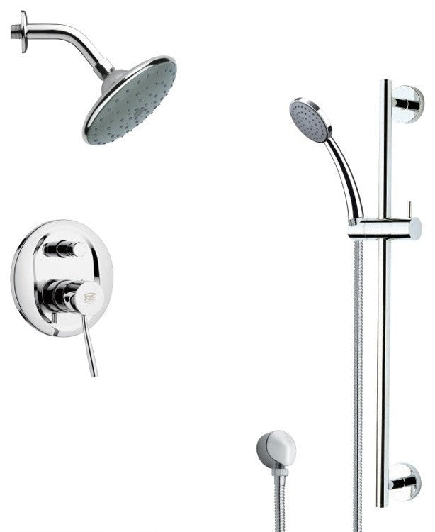 Chrome Shower System With 6" Rain Shower Head and Hand Shower