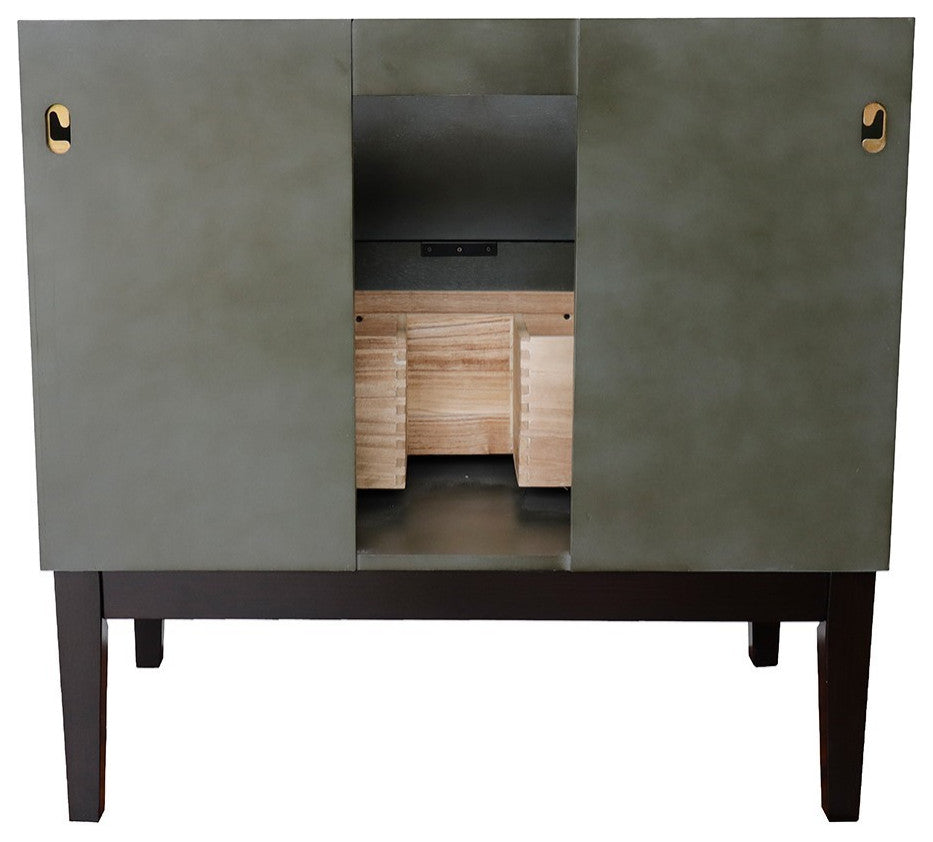 37" Single Vanity, Linen Gray Finish With Gray Granite Top And Oval Sink