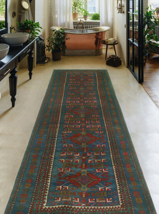 Semi-Antique Collin Navy/Red Runner, 3'4x10'5