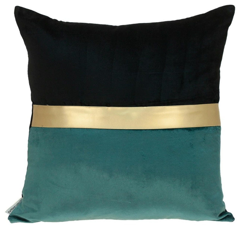 Teal Gold and Black Tufted Velvet Square Pillow