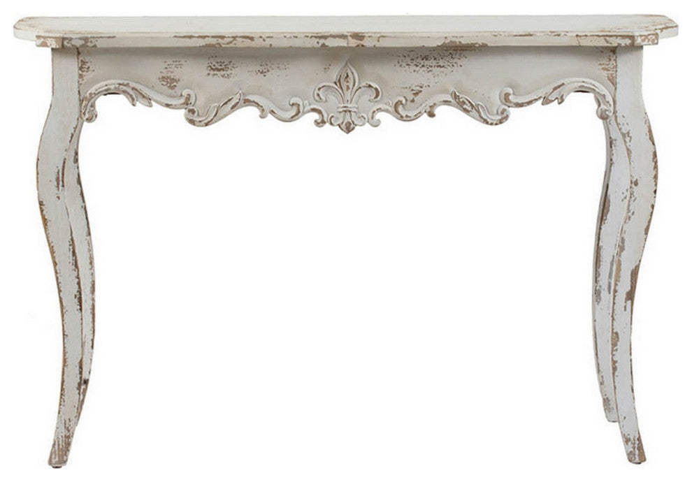 Benzara BM285232 Console Table, Fir Wood, Rectangle, Curved Legs, White
